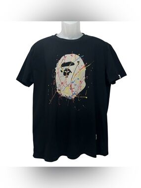 AAPE By A Bathing Ape Paint Splatter Moon Face Graphic Tee Black Men’s XL